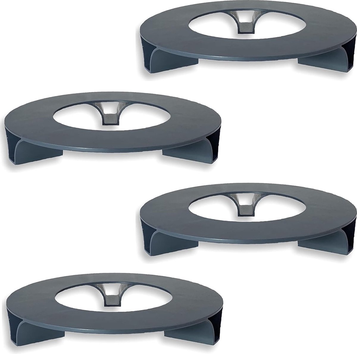 Set van 4 bloempotten antraciet rond 27 cm diameter onderzetter voor bloempotten gerecycled materiaal