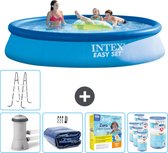 Intex Rond Opblaasbaar Easy Set Zwembad - 396 x 84 cm - Blauw - Inclusief Pomp Solarzeil - Onderhoudspakket - Filters - Ladder