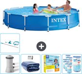 Intex Rond Frame Zwembad - 366 x 76 cm - Blauw - Inclusief Pomp Solarzeil - Onderhoudspakket - Filters - Schoonmaakset