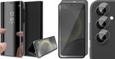 Hoesje geschikt voor Samsung Galaxy S24 Plus - Privacy Screenprotector Volledig Dekkend Glas & Camera - Spiegel Book Case Zwart