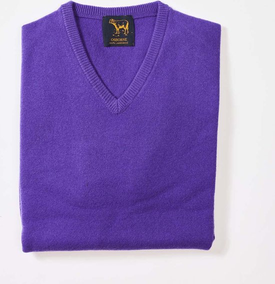 Osborne Knitwear Trui met V hals - Sweater heren in Lamswol - Pullover Heren - Jacaranda - 2XL