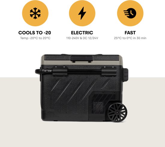 Steamy-E Dual Zone Roller Elektrische Compressor Koelbox Op Wielen - Dual Zone - 58 liter - 12V en 230V - voor auto en camping - Zwart van Steamy — afbeelding 2