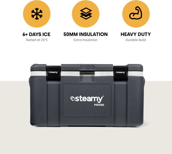 Steamy Pro 50 - Grote Koelbox - Extra goed geïsoleerd - 50 Liter - Grijs van Steamy — afbeelding 3