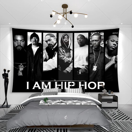 Allernieuwste.nl® Wandkleed HipHop Rappers Ice Cube Snoop Dogg Tupac Shakur - Zwart Wit - 100 x 150 cm