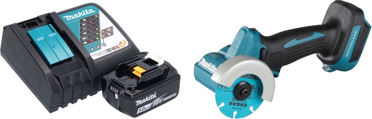 Makita DMC 300 RT1 accu haakse slijper 18 V 76 mm borstelloos + 1x oplaadbare accu 5.0 Ah + lader