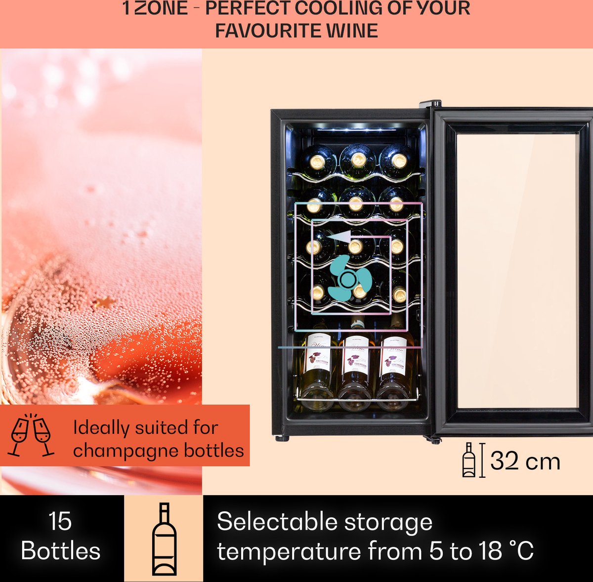 Klarstein Shiraz 15 Slim Uno Wijnkoelkast - 44 Liter - Touch - afbeelding 3