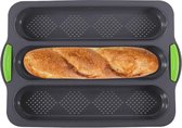 Baguette bakvorm, baguette bakplaat, siliconen bakvorm, broodbakvorm, siliconen vorm, broodbakvorm, anti-aanbaklaag, broodvorm, hot dog-broodjes/baguettevorm voor 3 baguettes, grijs