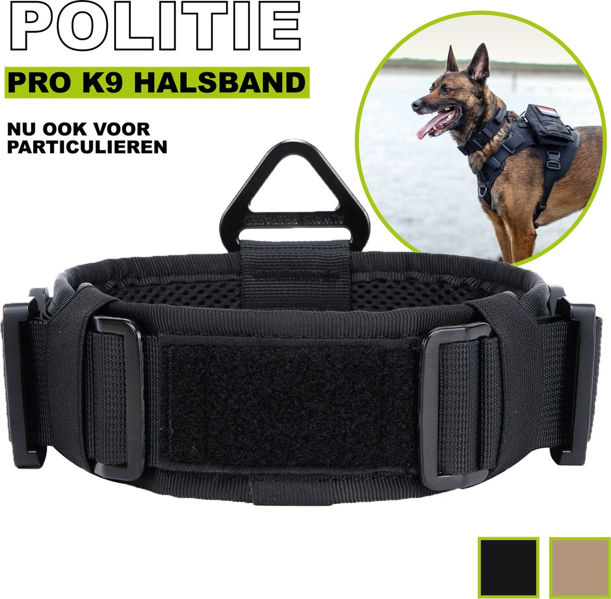 Always Prepared © Pro K9 Halsband Hond - Hals 35-75 CM - Hondenhalsband - geschikt voor iedere hondenriem - voor middel en grote honden - Best getest 2023 - 450KG Anti trek test - One Size Zwart - Always Prepared