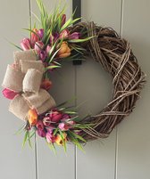 Tulpenkrans - deurkrans - krans landelijk - voorjaar decoratie - krans 40 cm - wilgenkrans