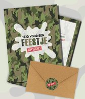 Uitnodiging kinderfeestje + Enveloppen & Sluitstickers - Camouflage - Voordeelset 20 stuks - Uitnodiging verjaardag - Jongen of meisje - uitnodigingskaarten + kraft envelop - Verjaardag Feest
