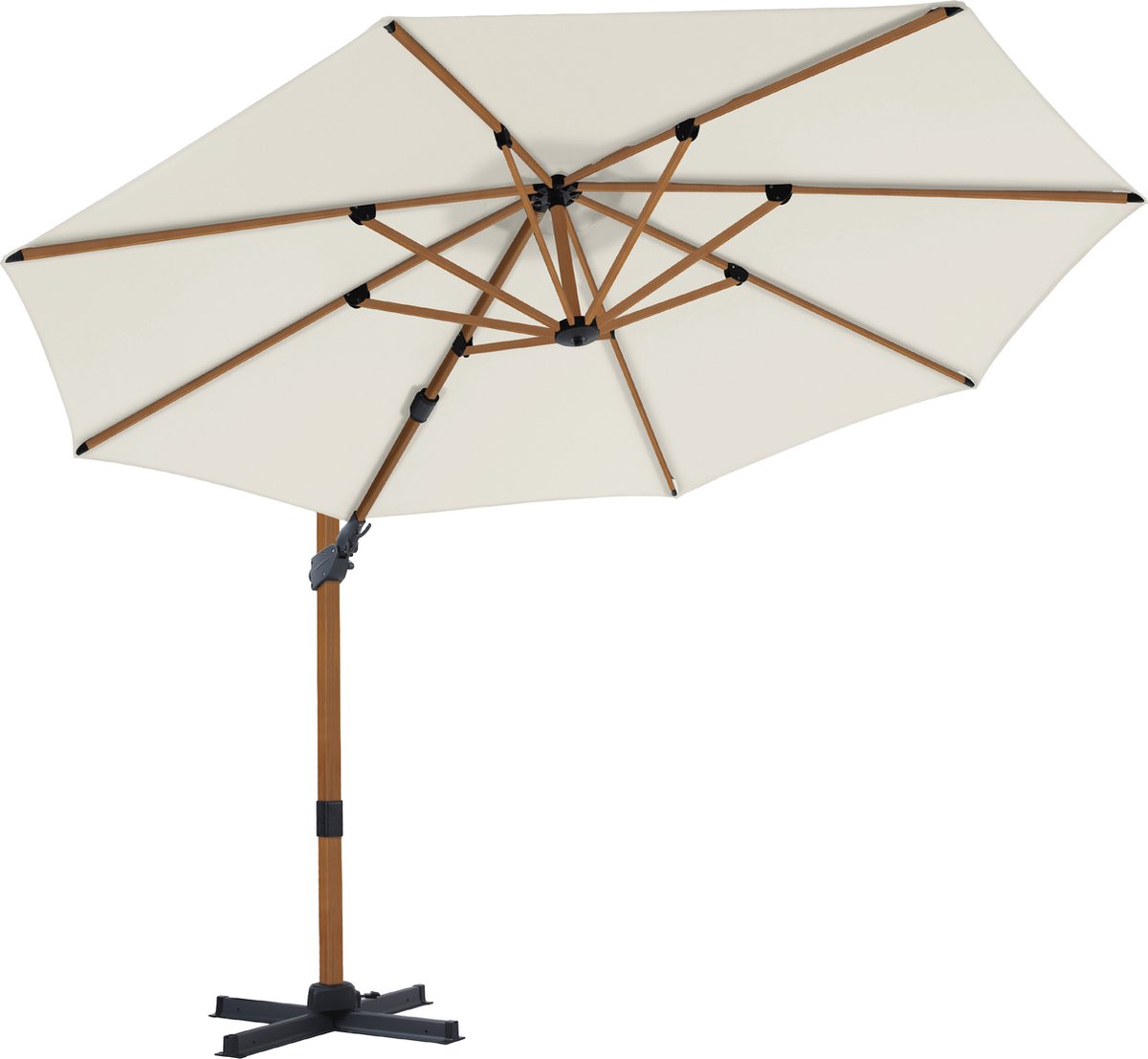 AXI Cyrus Premium Zweefparasol Ø 300cm Houtlook/beige incl. Hoes – Gepoedercoat aluminium frame met kruisvoet – 360° Draaibaar - Kantelbaar – UV werend doek – foto 8