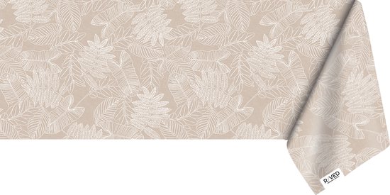 Raved Tafelzeil Getekende Bladeren  140 cm x  200 cm - Beige - Bloemen - PVC - Afwasbaar