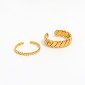 OZ JEWELS 18K 6mm Verguld Touw Motief Elegante Ring - Verstelbare Ring - RVS - Dames Ring - Vrouwen Ring - Mannen Ring - Sieraden - Elegante Ring - Breedte 6 mm