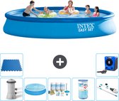 Intex Rond Opblaasbaar Easy Set Zwembad - 457 x 84 cm - Blauw - Inclusief Pomp Solarzeil - Onderhoudspakket - Filter - Stofzuiger - Vloertegels - Warmtepomp