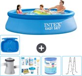 Intex Rond Opblaasbaar Easy Set Zwembad - 305 x 76 cm - Blauw - Inclusief Pomp Onderhoudspakket - Filter - Ladder - Voetenbad - Vloertegels