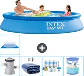 Intex Rond Opblaasbaar Easy Set Zwembad - 305 x 61 cm - Blauw - Inclusief Pomp Solarzeil - Onderhoudspakket - Filter - Grondzeil - Stofzuiger