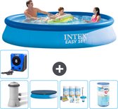 Intex Rond Opblaasbaar Easy Set Zwembad - 366 x 76 cm - Blauw - Inclusief Pomp Afdekzeil - Onderhoudspakket - Filter - Warmtepomp