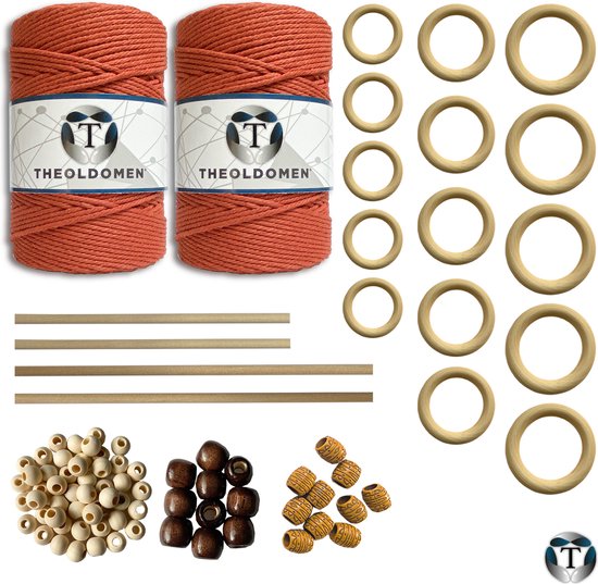 XXL Macramé Pakket | 400 METER | Incl. Handleiding | Rust | Starter Set | Ringen | Kralen | Stokken | Macramé Touw | 3mm | 100% Katoen | Macramé | Decoratie | DIY | Doe Het Zelf | Wandkleed | Dromenvanger | Plantenhanger | Tassen | TheOldOmen