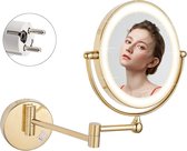 DOWRY Miroir de maquillage éclairé miroir grossissant mural avec miroir double face extensible rotatif à 360° fixé au mur de couleur or clair 10 fois, 8 pouces