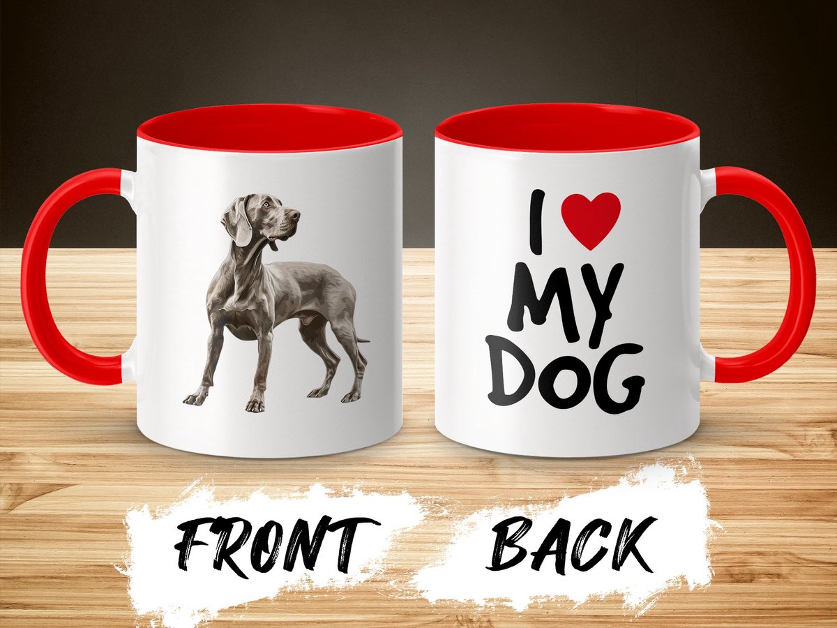 AAA+ Mok rood wit Weimaraner dog I love my dog dog lover dogs ik hou van mijn hond hondenliefhebber honden