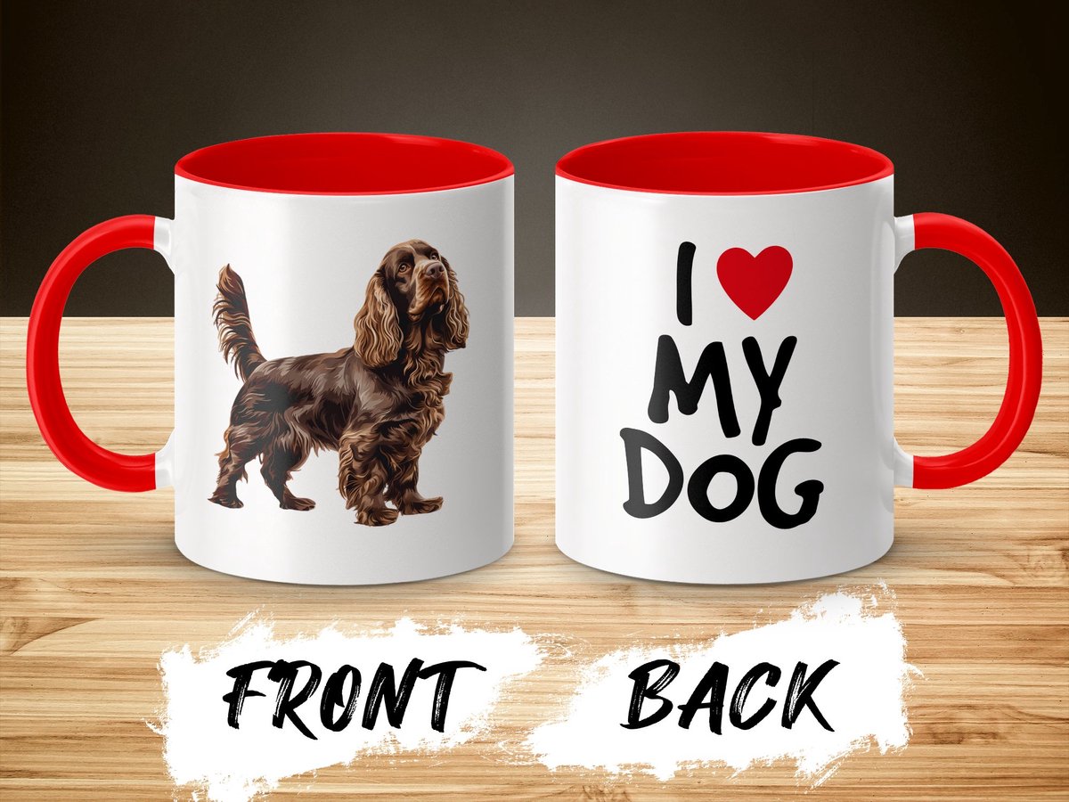 Mok rood/wit Sussex Spaniel dog - I love my dog / dog lover / dogs - ik hou van mijn hond / hondenliefhebber / honden