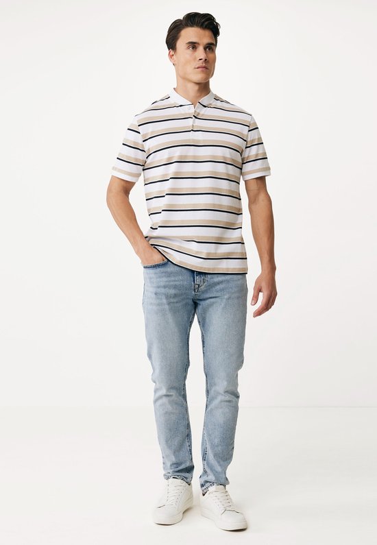 Striped Polo With Bomber Collar SS Mannen - Zand - Maat M