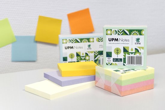 Notes UPM - 75x75mm - jaune pastel - paquet 12x 100 feuilles - IN-5654-01PG12
