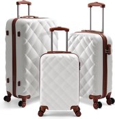 Ensemble de valises Senella Luxe - Ensemble de valises 3 pièces - Valise de voyage à roulettes - Ensemble de valises ABS - Ensemble de valises rigides - Serrure TSA - Design de Luxe - Wit