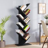 Boomboekenplank, vloerstaande boekenplank, rustieke industriële houten planken boekenkast, display opslag rekken voor woonkamer/thuis/kantoor - zwarte boekenplank