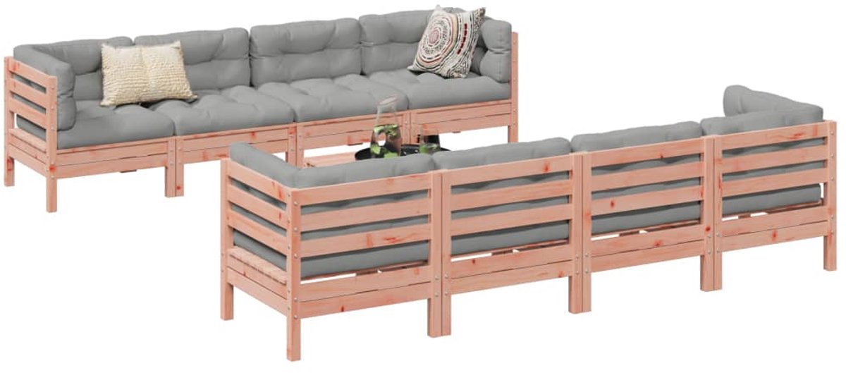 vidaXL 9-delige - Loungeset - met - kussens - massief - douglas - vurenhout grijs