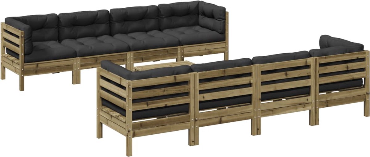 vidaXL 9-delige - Loungeset - met - kussens - geïmpregneerd - grenenhout antraciet