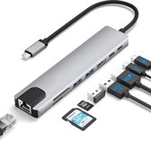 TOJ 8 in 1 USB C Hub - 4K HDMI - Ethernet Adapter 100Mbps - 2x USB Type C PD - 2x USB 3.0 - Micro SD / SD Kaartlezer