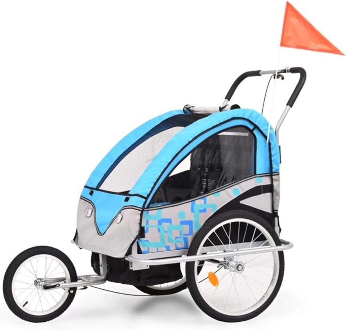 Fietskar - 2-IN-1 - Wandelwagen - Kinderfietskar Voor 1-2 Kinderen - Blauw