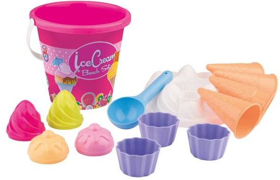 Strand/zandbak speelgoed roze emmer met vormpjes en ijsvormpjes - Zandbakspeeltjes - Strandspeelgoed - Androni