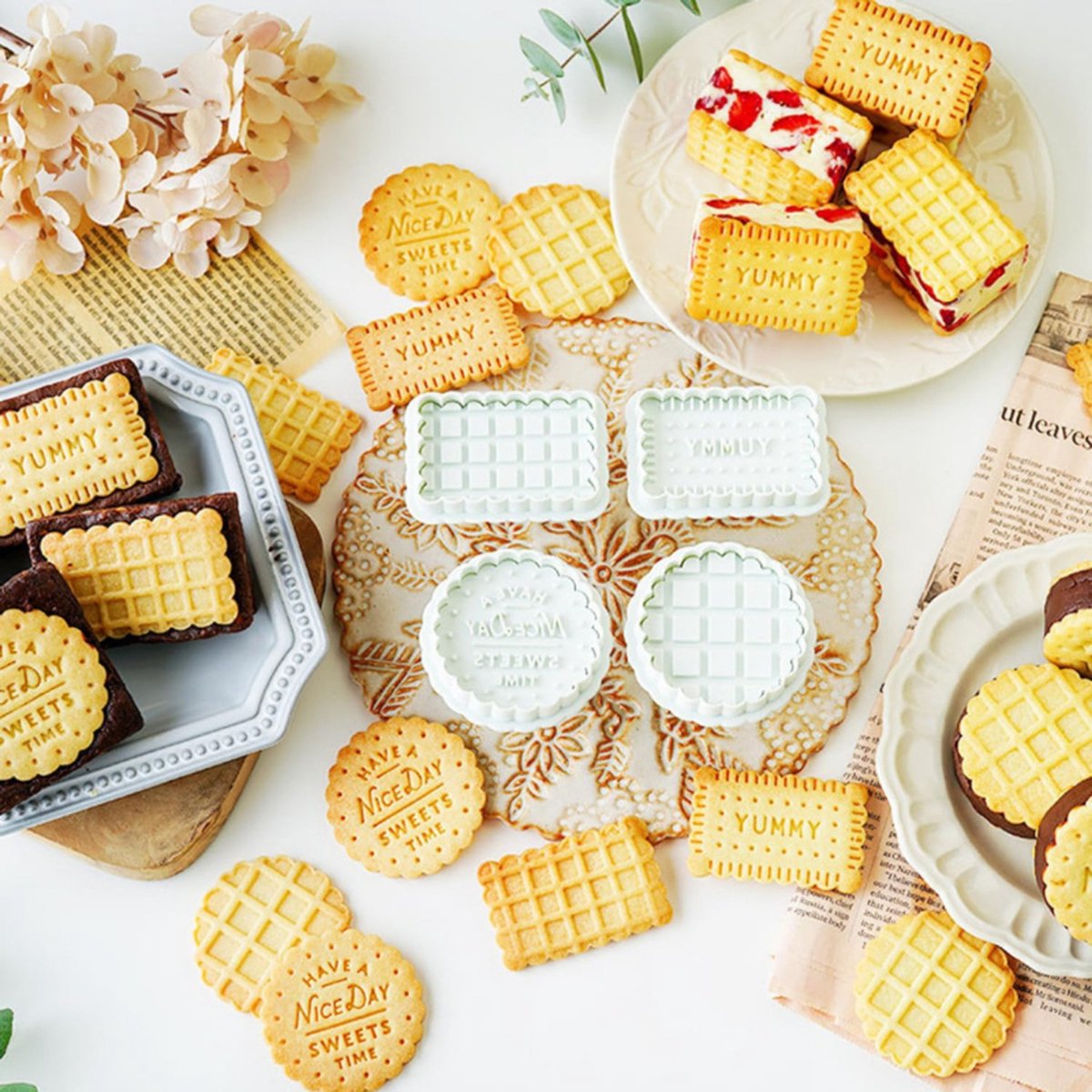Koekjesstempelset, 4 stuks koekjesvorm, 3D klassieke