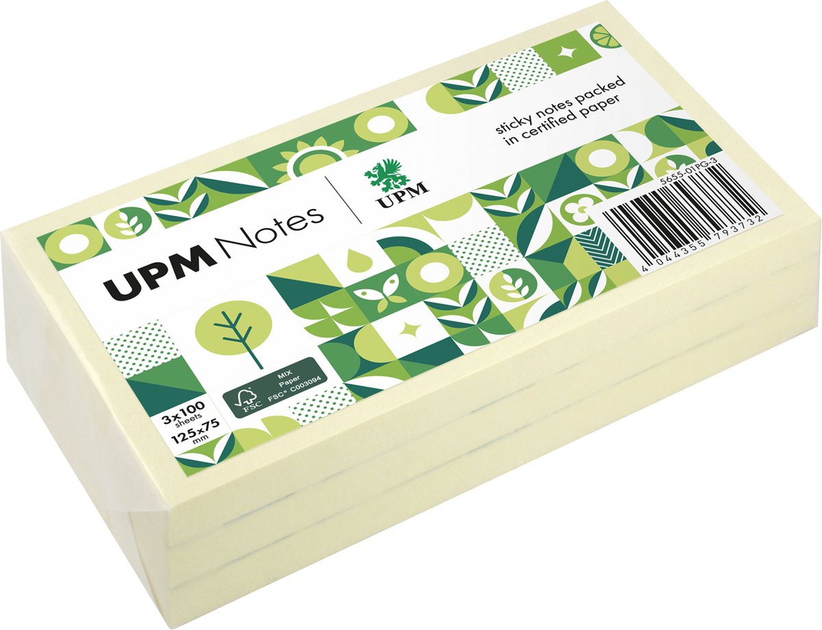 UPM sticky notes - 3 x 100 vel - 125x75mm - geel - IN-5655-01PG-3