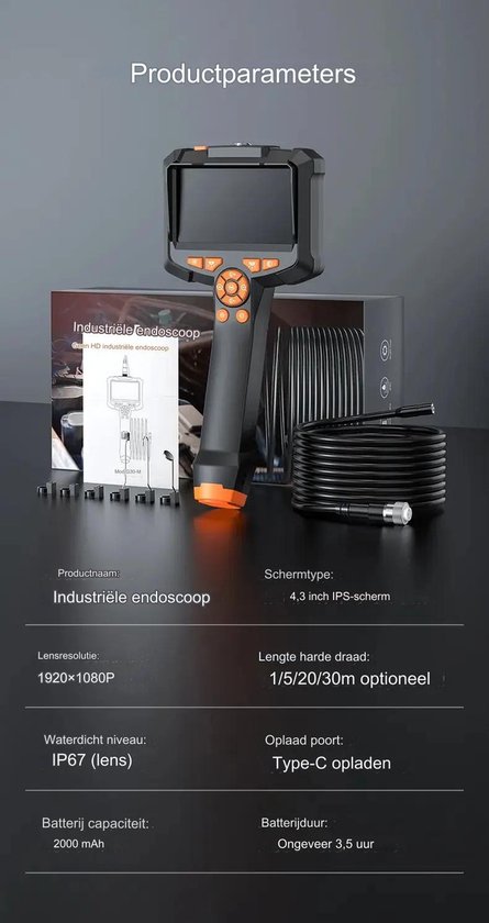 Caméra d'inspection avec écran 5M - 1080P HD - Écran LCD 4,3 pouces - Étanchéité IP67 - Siècle des Lumières LED - Endoscope - Caméra d'inspection