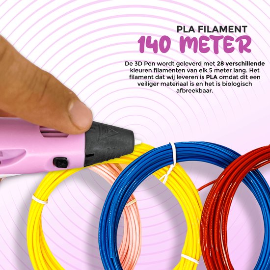 Fits4Kids® 3D Pen Starterspakket XXL - 140m Filament - Incl. E-Book - Opbergcase - Tekenmat - Tekenboek - Knutselen Meisjes & Jongens - Roze