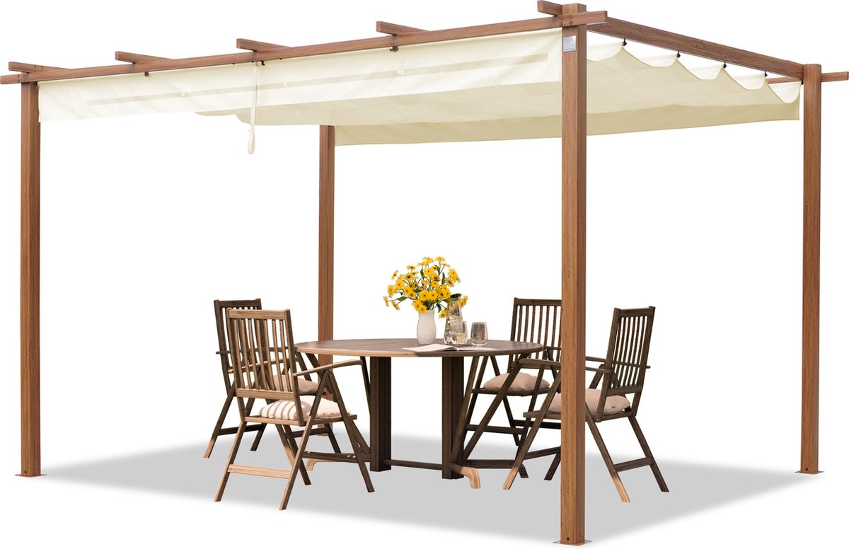 PRIMEYARD Pergola 3x4 m paviljoen met verstelbaar dak stalen frame houtoptiek