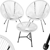 tectake® - Tuinmeubel-bistroset - 2 stoelen en 1 tafel - Retro Egg Chairs in Acapulco-stijl - Weerbestendig binnen- en buitengebruik - Tuinset voor terras of balkon - Wit