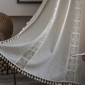 Bastix - Vintage landhuisstijl gehaakt gebreid gordijn boho Boheemse gordijnen uitgehold kwast 1 stuk gordijnen outdoor linnen katoenen gordijnen voor woonkamer slaapkamer gordijnen 150x215 cm beige