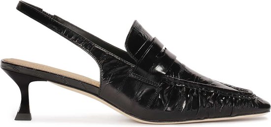 Black open-toe pumps with slingback heel