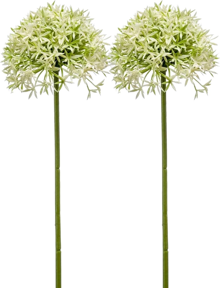 Emerald Allium/Sierui kunstbloem - 2x - losse steel - creme/groen - 62 cm - Natuurlijke uitstraling
