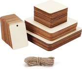 Onafgewerkte lege houten plaatjes, rechthoekig gevormd (66 stuks) - 4 maten - natuurlijke houten platen om te knutselen met koord - voor doe-het-zelf knutselwerk, schilderen, houtbrandschilderen en decoratie