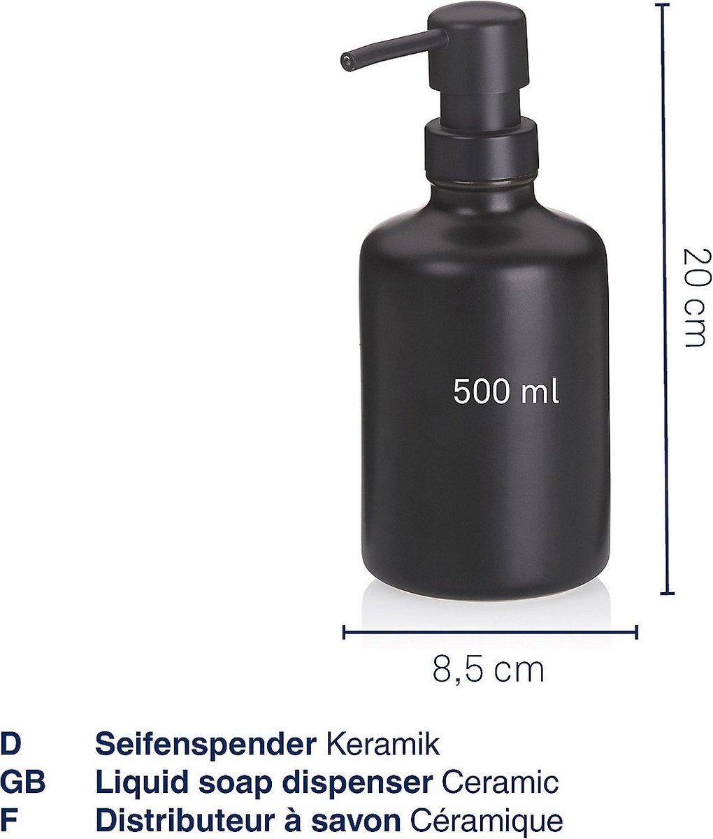 Zeepdispenser, Incl. 5 Etiketten, 0.5 L, Zwart - Kela | Leonie