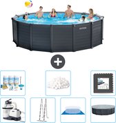 Intex Rond Graphite Gray Panel Zwembad - 478 x 124 cm - Inclusief Pomp - Ladder - Grondzeil - Afdekzeil Onderhoudspakket - Filterbollen - Vloertegels