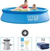 Intex Rond Opblaasbaar Easy Set Zwembad - 244 x 61 cm - Blauw - Inclusief Zwembadfilterpomp - Testrips - Solarzeil