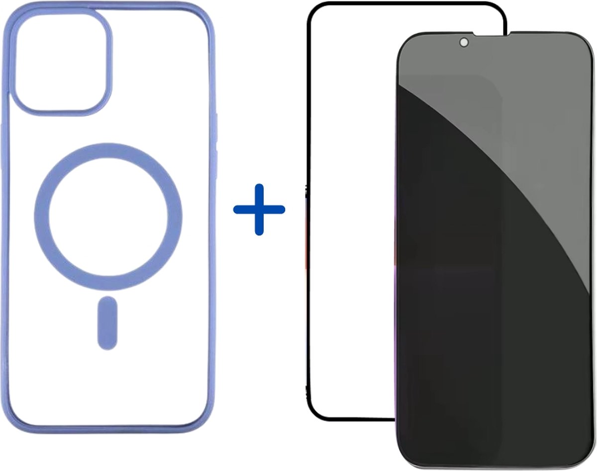 Optimity hoesje voor iPhone 12 PRO Clear Case Magnetic blauw + Gehard Glas Schermbeschermer