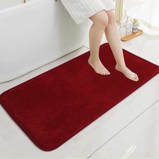 Badkamermat, grote badmat 50 x 120 cm badmatten voor badkamer, antislip badmatten voor badkamervloer microvezel absorberend badkamertapijt, rood tapijt