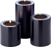 Bastix - Set van 3 theelichthouders, permanente kaarsen, Cornelius, zwart (Ø 6 cm, hoogte 6, 8 en 10 cm), hittebestendig tot 90 graden